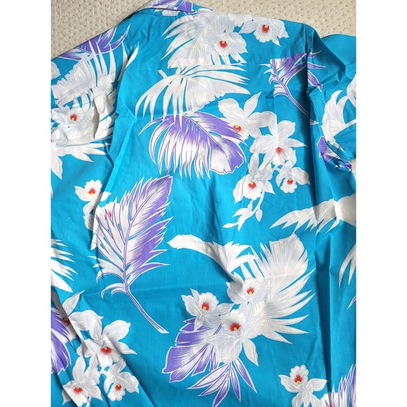 VTG Hawaiian Made Shirt Mens Blue Floral Flowers Button Up Short Sleeve USA ,M - Picture 4 of 7